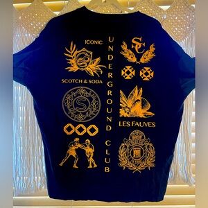 Long Sleeve Scotch & Soda box fit shirt in Black with gold designs in Size Large